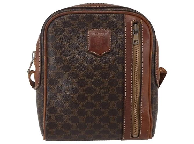 Céline Borsa a Spalla in Tela Macadam CELINE in Pelle PVC Marrone Oro Auth ka2453 D'oro - vista 13