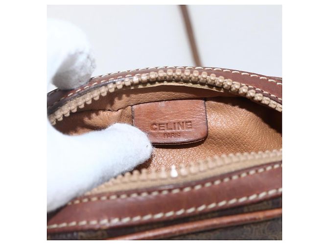 Céline Borsa a Spalla in Tela Macadam CELINE in Pelle PVC Marrone Oro Auth ka2453 D'oro - vista 19