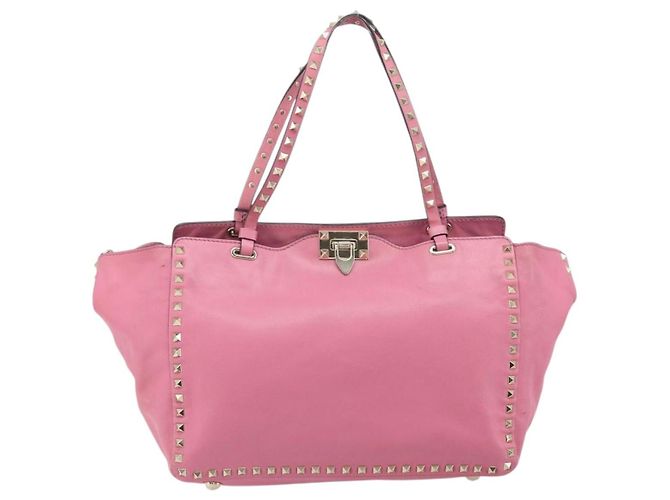 Borsa Tote Valentino Studs in pelle 2 in 1 rosa oro Auth BA10650 D'oro - vista 13