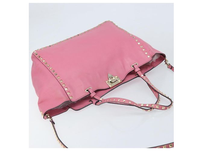 Borsa Tote Valentino Studs in pelle 2 in 1 rosa oro Auth BA10650 D'oro - vista 6
