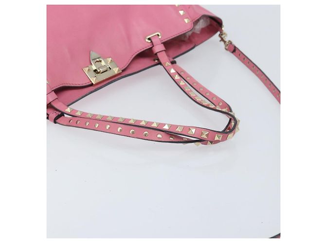 Borsa Tote Valentino Studs in pelle 2 in 1 rosa oro Auth BA10650 D'oro - vista 7