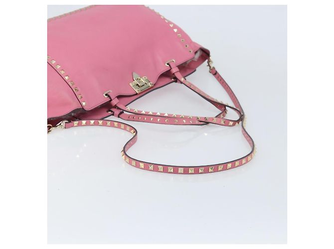 Borsa Tote Valentino Studs in pelle 2 in 1 rosa oro Auth BA10650 D'oro - vista 9