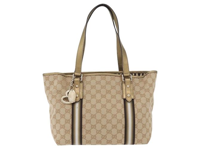 Gucci Borsa Tote GG in Canvas Beige Oro 137396 Auth fm5086 D'oro - vista 2