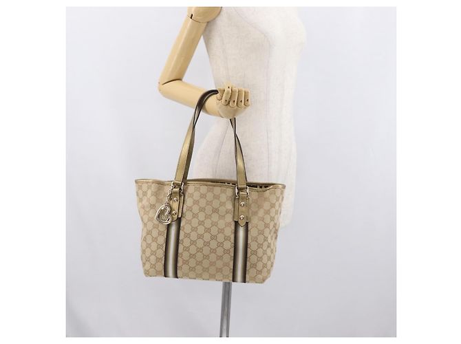 Gucci Borsa Tote GG in Canvas Beige Oro 137396 Auth fm5086 D'oro - vista 23
