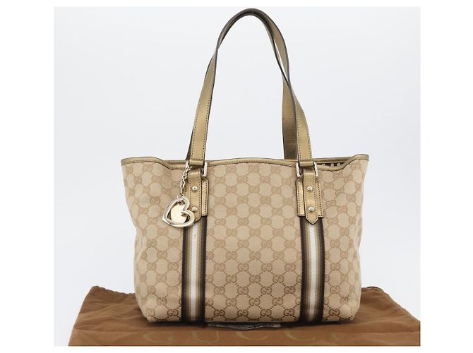 Gucci Borsa Tote GG in Canvas Beige Oro 137396 Auth fm5086 D'oro - vista 24