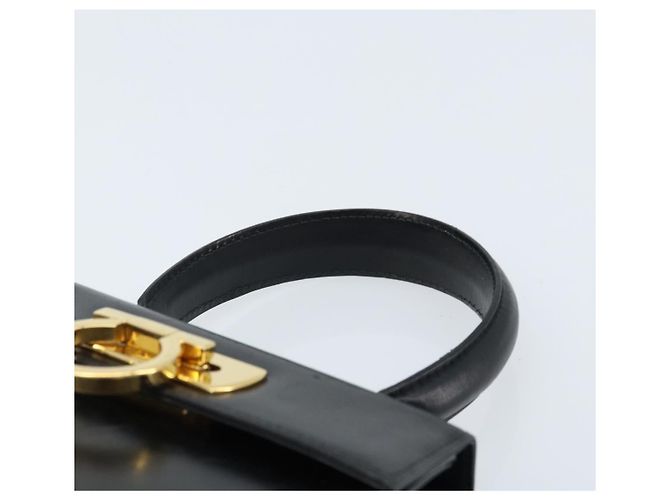 Bolso de mano Gancini de cuero negro y dorado Auth 173237 de Salvatore Ferragamo - vista 14