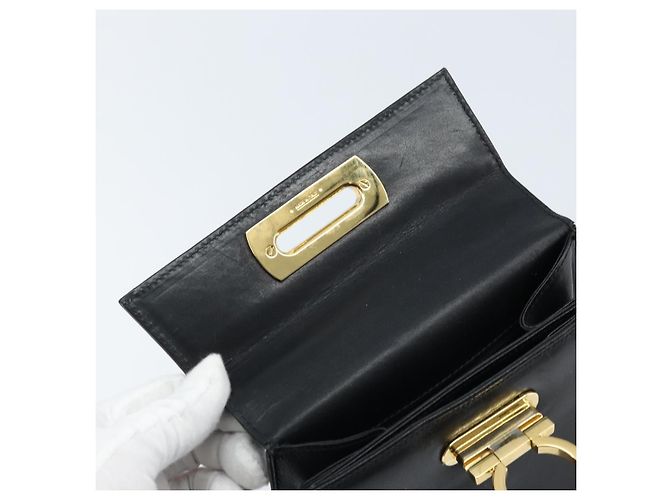 Bolso de mano Gancini de cuero negro y dorado Auth 173237 de Salvatore Ferragamo - vista 19