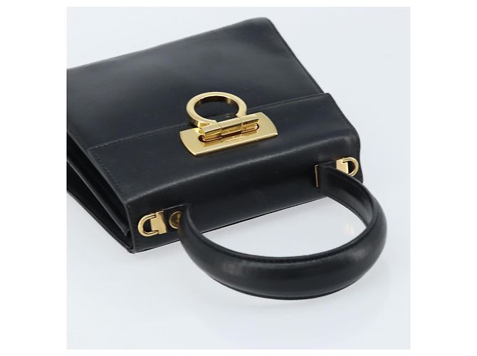 Bolso de mano Gancini de cuero negro y dorado Auth 173237 de Salvatore Ferragamo - vista 6