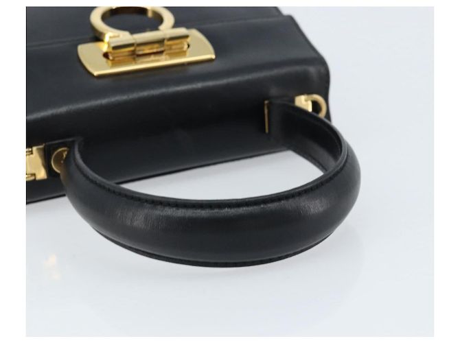 Bolso de mano Gancini de cuero negro y dorado Auth 173237 de Salvatore Ferragamo - vista 7