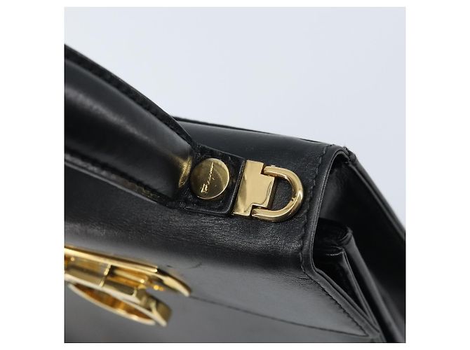 Bolso de mano Gancini de cuero negro y dorado Auth 173237 de Salvatore Ferragamo - vista 9
