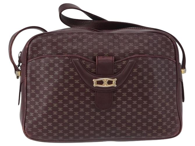Céline Borsa a Spalla in Tela Macadam CELINE in Pelle Dorata Bordeaux Auth 172287 D'oro Bordò - vista 13