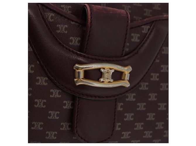 Céline Borsa a Spalla in Tela Macadam CELINE in Pelle Dorata Bordeaux Auth 172287 D'oro Bordò - vista 18
