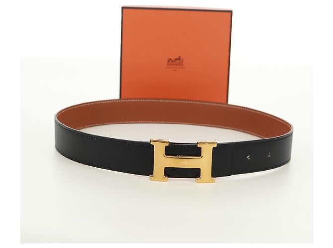 Hermès Cinturón reversible Constance H HERMES Cinturón de cuero 33,1" Negro Marrón Auth 171198V Castaño - vista 14