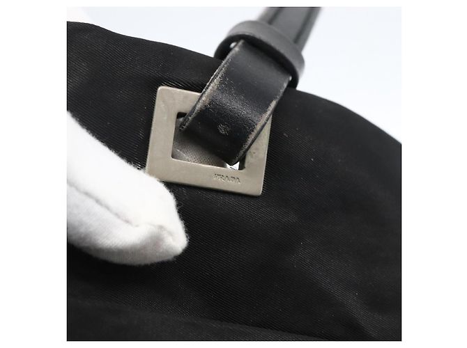 Borsa Tote PRADA in nylon e pelle nera Auth 173605 Nero - vista 10