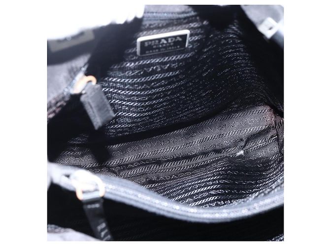 Borsa Tote PRADA in nylon e pelle nera Auth 173605 Nero - vista 11