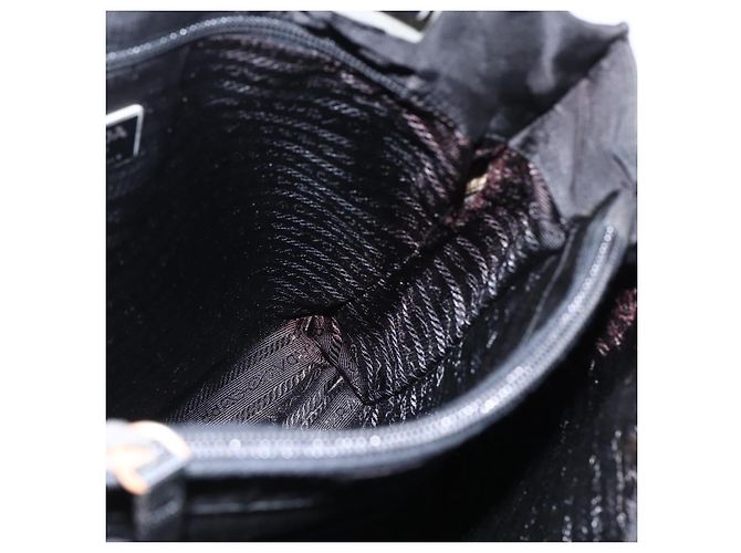 Borsa Tote PRADA in nylon e pelle nera Auth 173605 Nero - vista 19