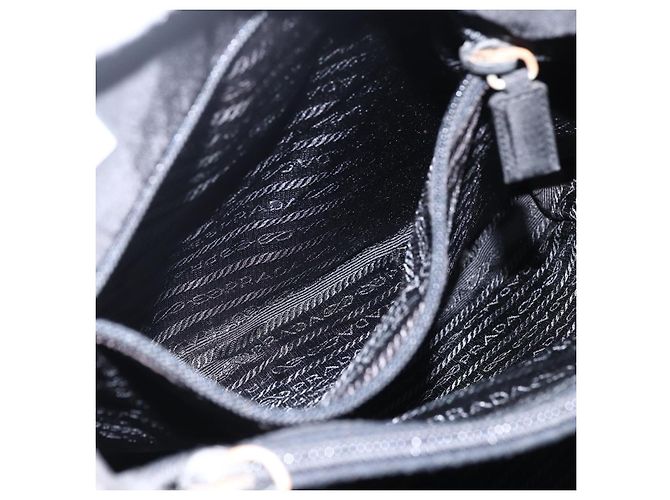 Borsa Tote PRADA in nylon e pelle nera Auth 173605 Nero - vista 22