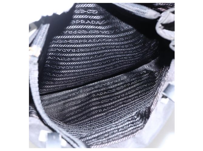 Borsa Tote PRADA in nylon e pelle nera Auth 173605 Nero - vista 25