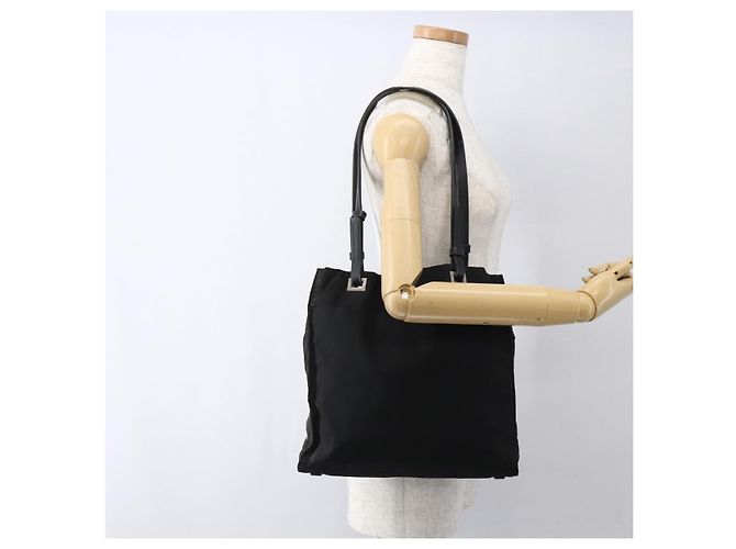 Borsa Tote PRADA in nylon e pelle nera Auth 173605 Nero - vista 28