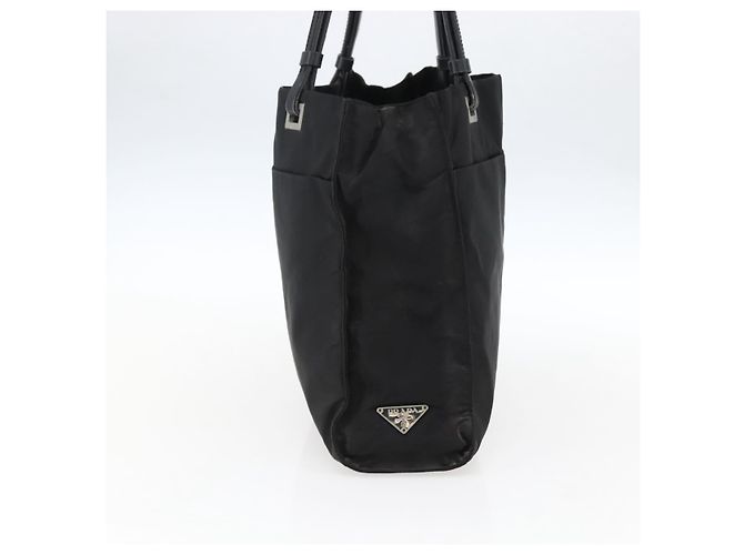 Borsa Tote PRADA in nylon e pelle nera Auth 173605 Nero - vista 3