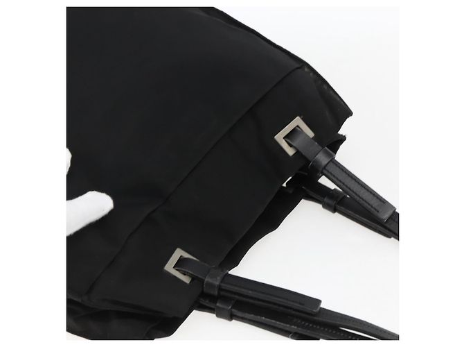 Borsa Tote PRADA in nylon e pelle nera Auth 173605 Nero - vista 6
