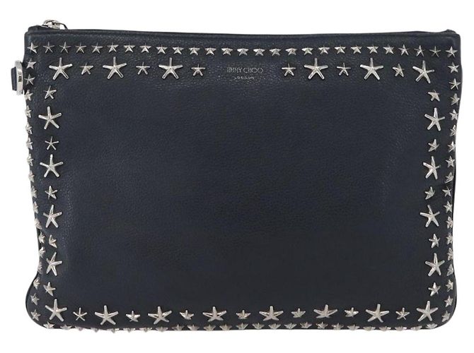 Pochette in pelle nera e argento Jimmy Choo Auth bs33457 Nero - vista 13