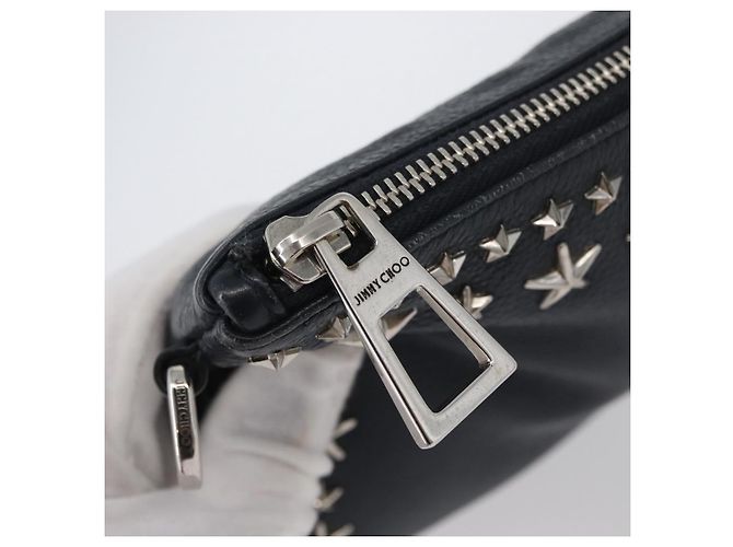 Pochette in pelle nera e argento Jimmy Choo Auth bs33457 Nero - vista 8