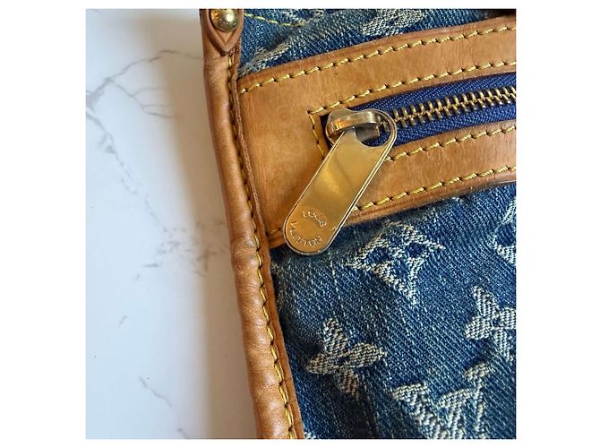 Borsa piatta in denim Louis Vuitton Blu - vista 11