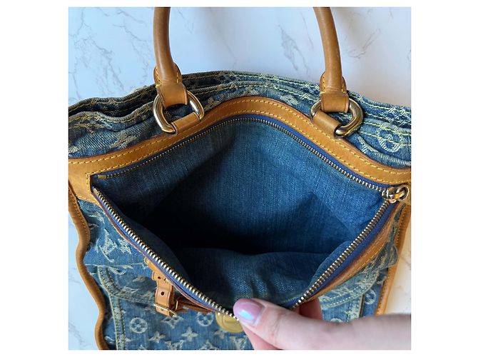 Borsa piatta in denim Louis Vuitton Blu - vista 15