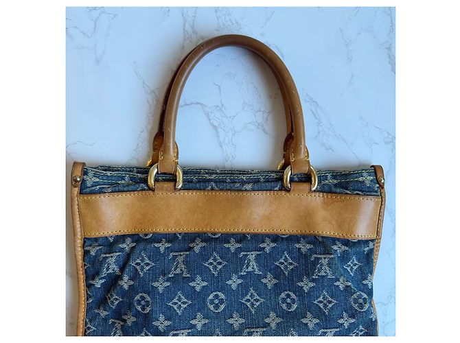 Borsa piatta in denim Louis Vuitton Blu - vista 16