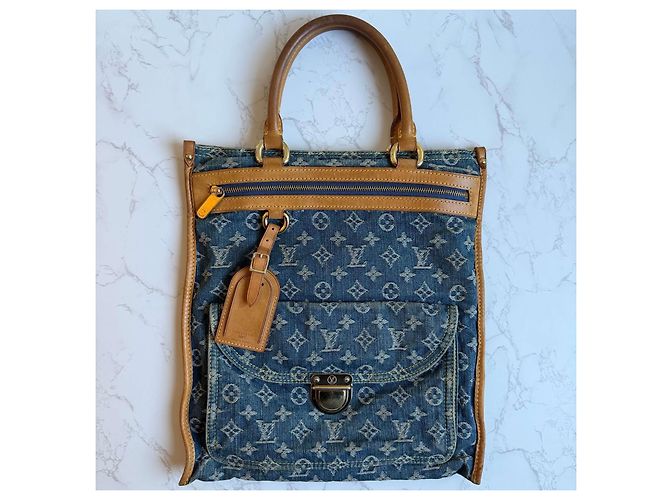 Borsa piatta in denim Louis Vuitton Blu - vista 2
