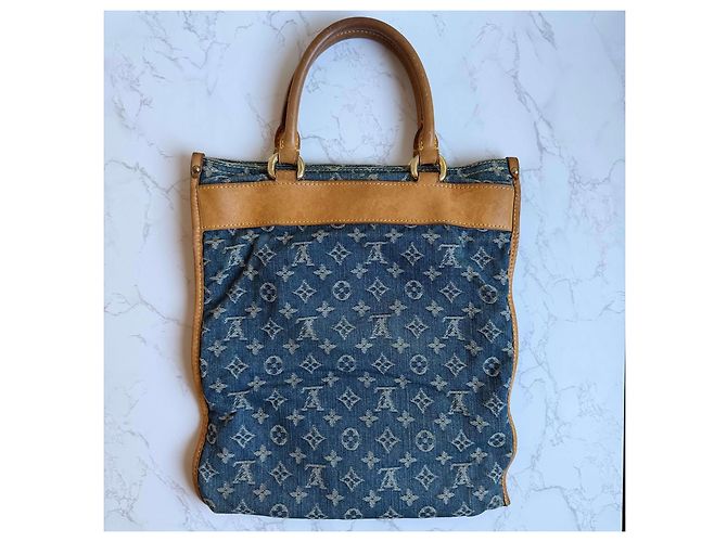 Borsa piatta in denim Louis Vuitton Blu - vista 3