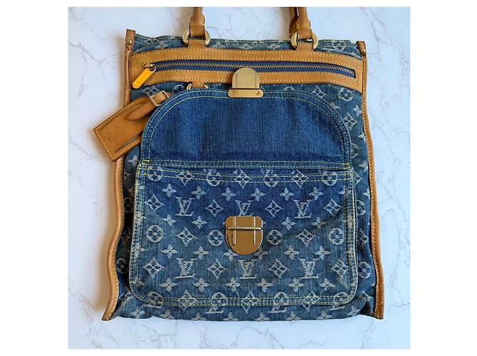 Borsa piatta in denim Louis Vuitton Blu - vista 8
