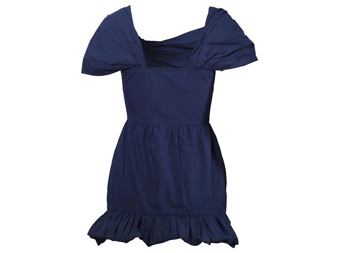 Abito Mini Blu Prada con Scollatura Off-the-Shoulder e Orlo Ruffle - vista 3