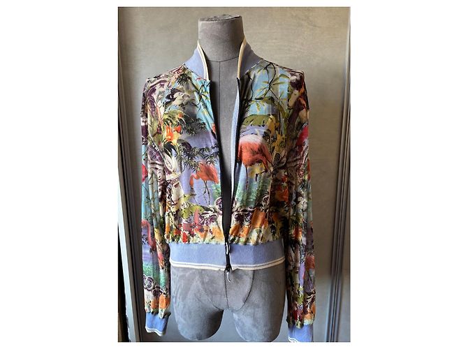 Jean Paul Gaultier 'Flamingo' Bomberjacke Pink Weiß Blau Mehrfarben Grün Orange - Ansicht 10