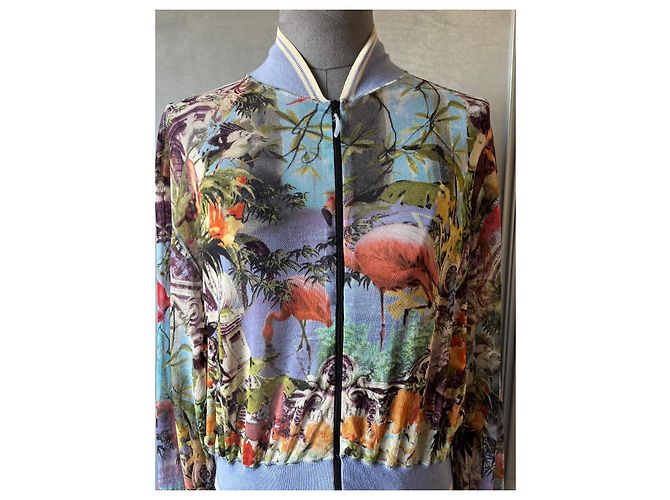 Jean Paul Gaultier 'Flamingo' Bomberjacke Pink Weiß Blau Mehrfarben Grün Orange - Ansicht 2