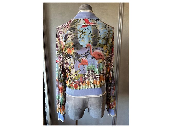 Jean Paul Gaultier 'Flamingo' Bomberjacke Pink Weiß Blau Mehrfarben Grün Orange - Ansicht 5