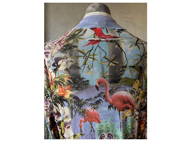 Jean Paul Gaultier 'Flamingo' Bomberjacke Pink Weiß Blau Mehrfarben Grün Orange - Ansicht 7