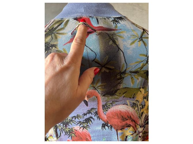 Jean Paul Gaultier 'Flamingo' Bomberjacke Pink Weiß Blau Mehrfarben Grün Orange - Ansicht 8