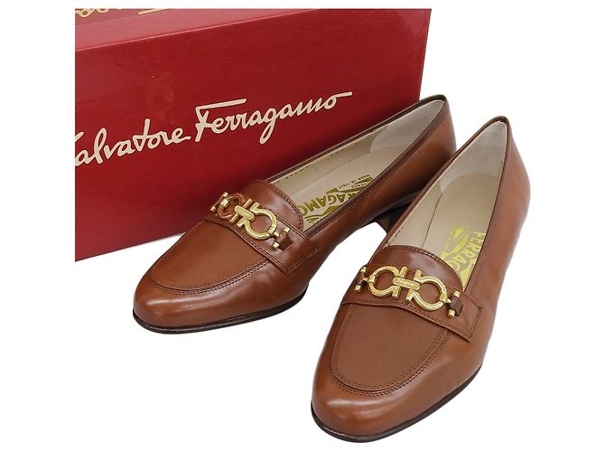 Mocassini in pelle BABS Double Gancini di Salvatore Ferragamo Marrone Bronzo - vista 2