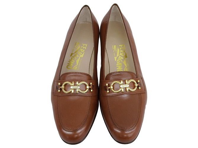 Mocassini in pelle BABS Double Gancini di Salvatore Ferragamo Marrone Bronzo - vista 3
