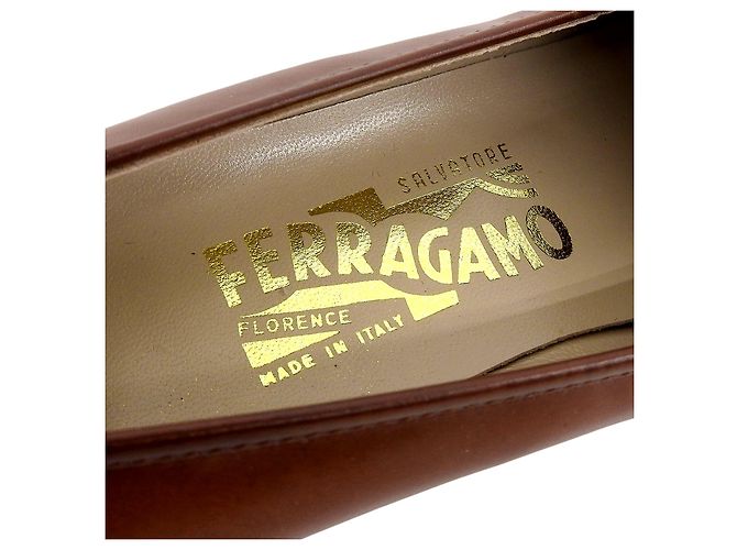 Mocassini in pelle BABS Double Gancini di Salvatore Ferragamo Marrone Bronzo - vista 7