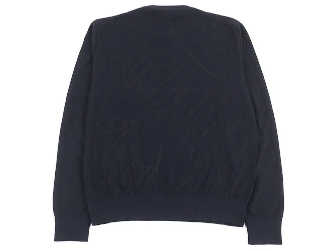 Autre Marque Berluti Calligraphy Knit Wollpullover mit Rundhalsausschnitt Blau Marineblau - Ansicht 3