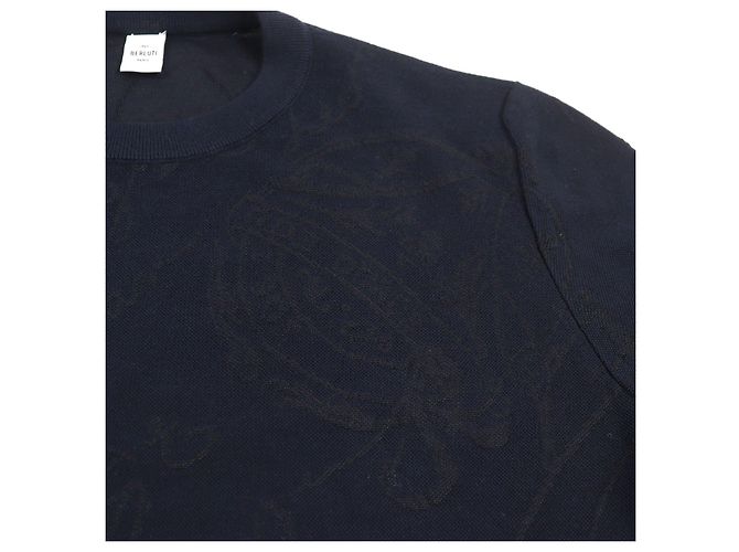 Autre Marque Berluti Calligraphy Knit Wollpullover mit Rundhalsausschnitt Blau Marineblau - Ansicht 4