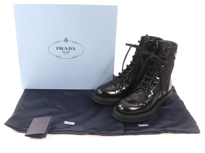 Botas de cuero cepillado con logo triangular de Re-Nylon de Prada Negro - Ansicht 2