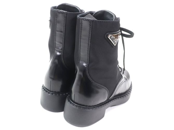 Botas de cuero cepillado con logo triangular de Re-Nylon de Prada Negro - Ansicht 3