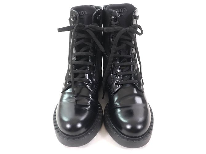 Botas de cuero cepillado con logo triangular de Re-Nylon de Prada Negro - Ansicht 4