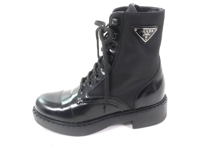 Botas de cuero cepillado con logo triangular de Re-Nylon de Prada Negro - Ansicht 5