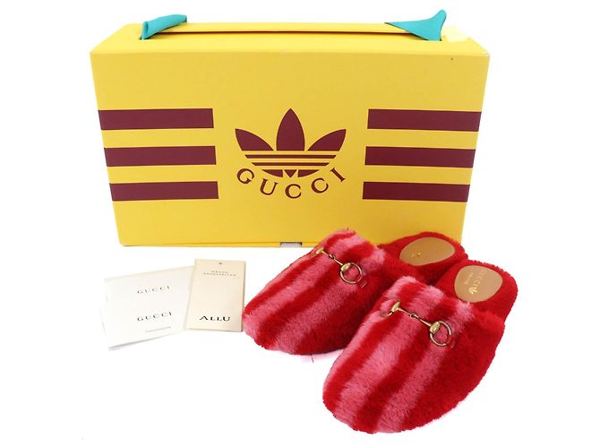 Mule in pelle con strisce Horsebit di Gucci×adidas Rosa Rosso - vista 2