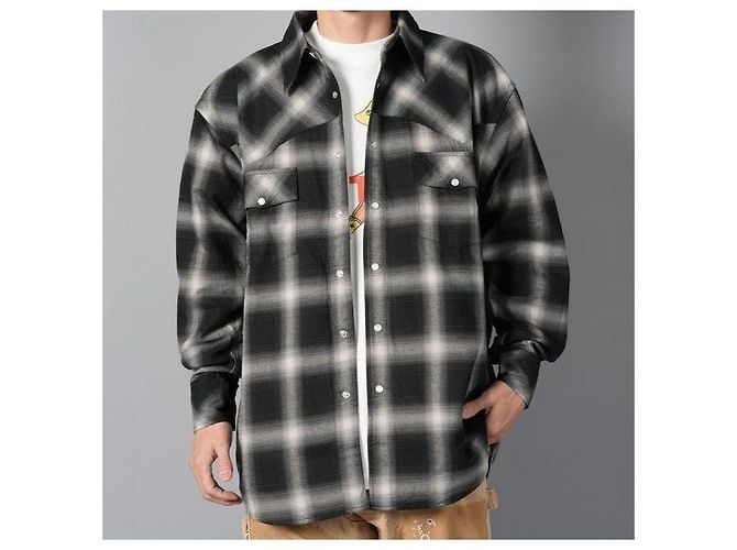 Autre Marque CAMICIA WESTERN A QUADRI OMBRATA LASTMAN Camicia di cotone Nero - vista 3